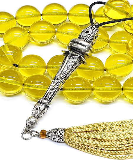 Roloi Komboloi Worry Beads with 33 Amber Beads Length 42cm Yellow