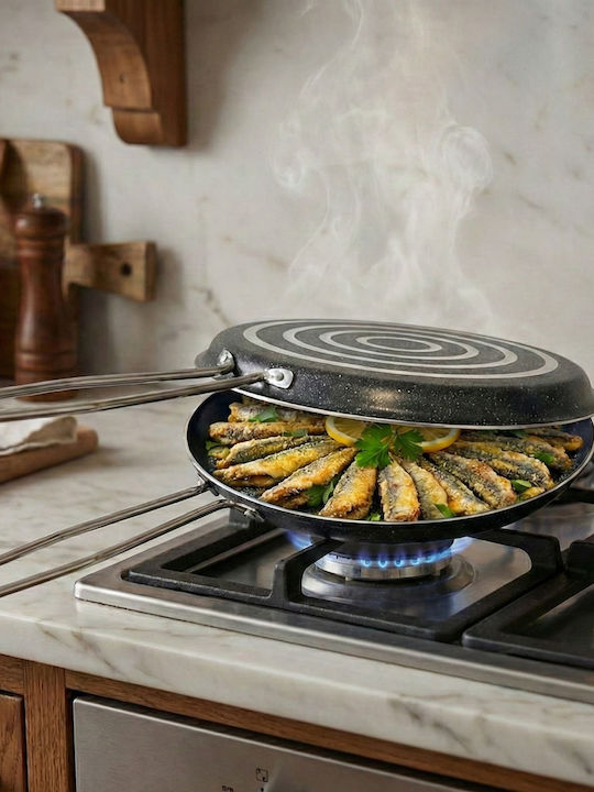 Double Fish Frying Pan Igiz Non-Stick Black Granite 32cm