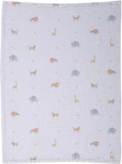 Nef-Nef Homeware Cot Blanket Jungle In Motion Waffle Ecru 110x150cm