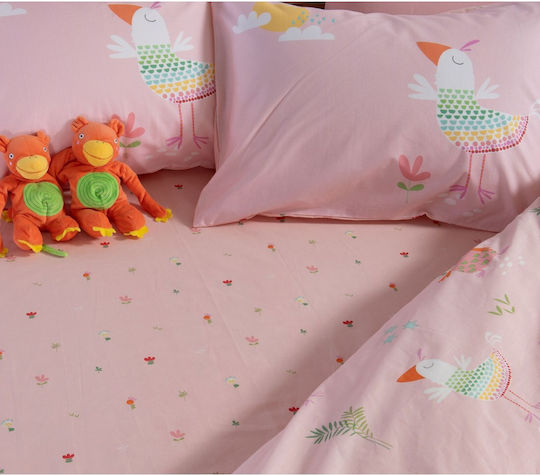 Nef-Nef Homeware Single Cotton Sheet Set Birds Mania Pink 170x260cm 3pcs