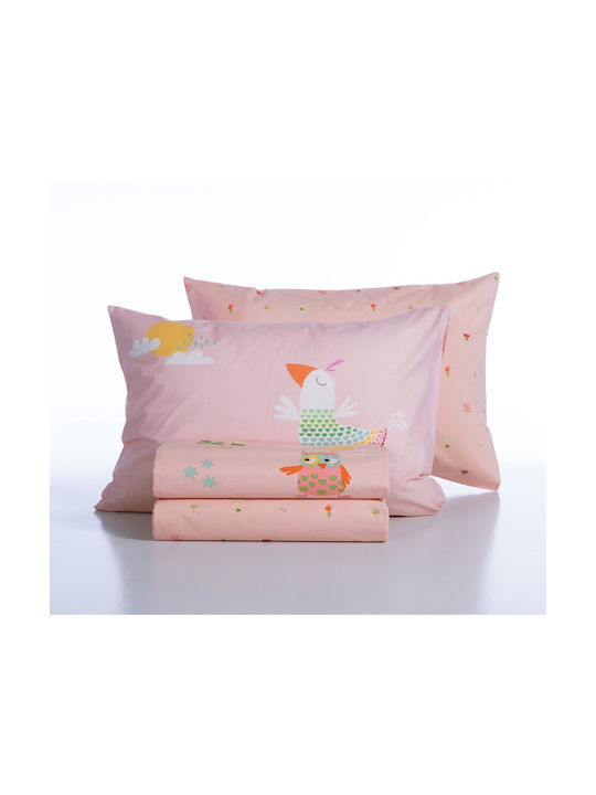 Nef-Nef Homeware Single Cotton Sheet Set Birds Mania Pink 170x260cm 3pcs