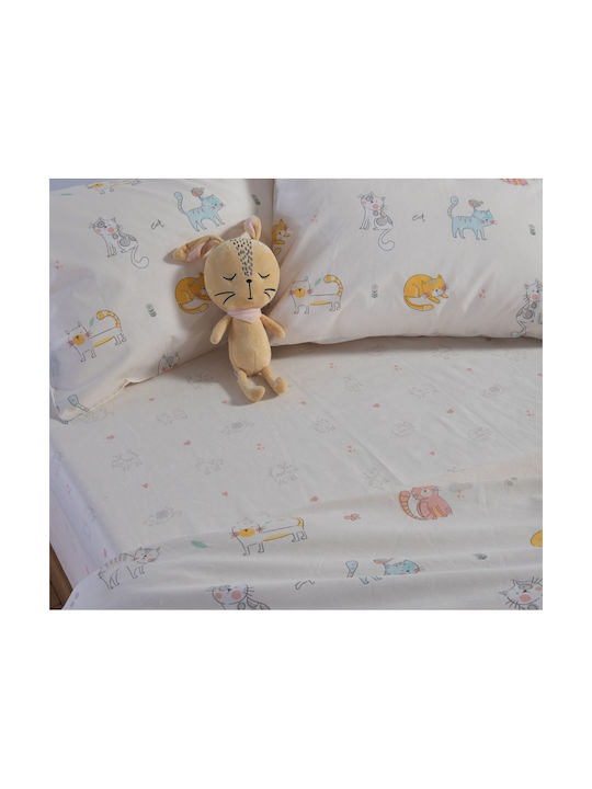 Nef-Nef Homeware Single Cotton Sheet Set Cat Life Ecru 170x260cm 3pcs