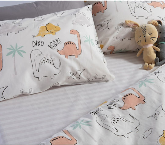 Nef-Nef Homeware Сет Спални Комплекти Единични Памучни Dinosaur Art Екрю 170x260cm 3бр