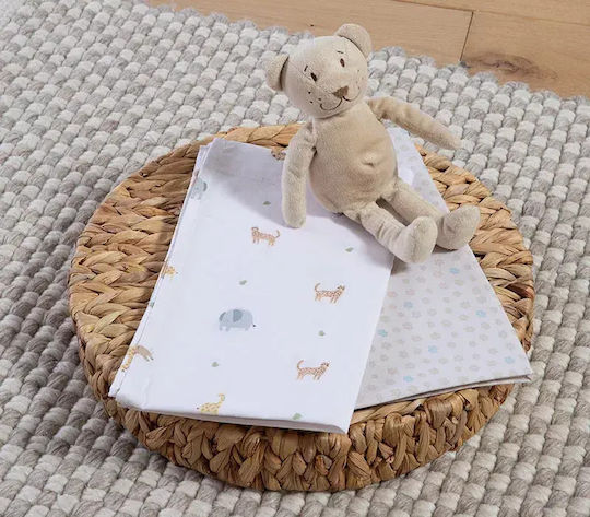 Nef-Nef Homeware Сет Бебешки Чаршафи За Люлка Памучни Jungle In Motion Екрю 70x120см
