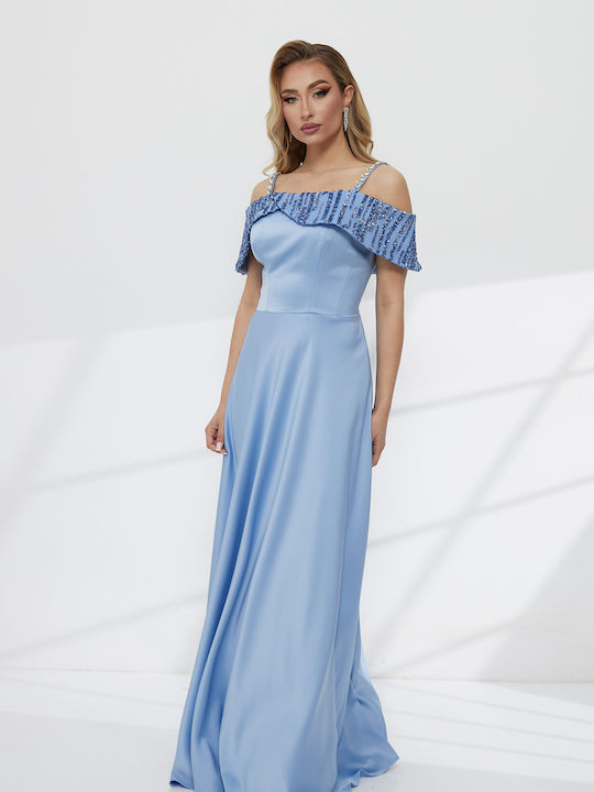 Summer Maxi Dress for Wedding and Christening Light Blue