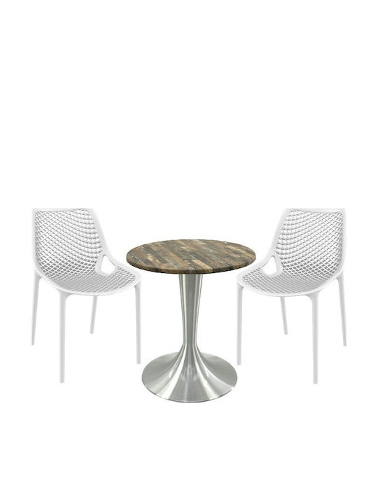 Set Sala De Mese Pentru Spații Exterioare Mici Maple 3 Piese Alb