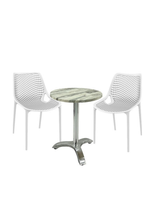 Set Sala De Mese Pentru Spații Exterioare Mici Maple 3 Piese Albe