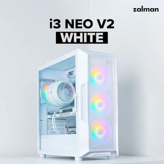 I3 Neo V2 RGB Gaming Midi Tower Κουτί Υπολογιστή με Πλαϊνό Παράθυρο Λευκό