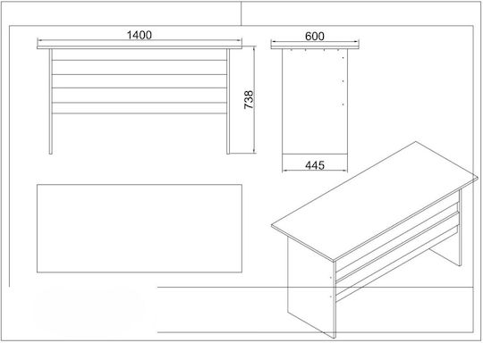 Set Colțar Birou 7 Bucăți - Nuc/Antersit 140x60x73.8cm