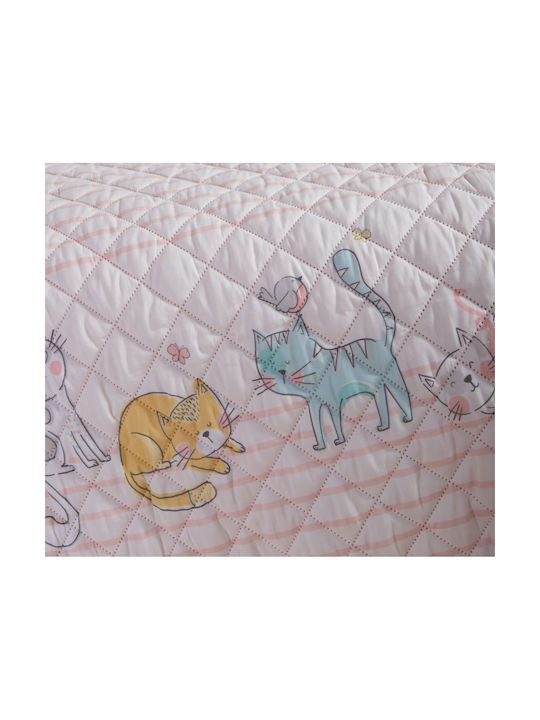 Nef-Nef Homeware Παιδικό Κουβερλί Μονό Cat Life Ecru/pink 180x240εκ.
