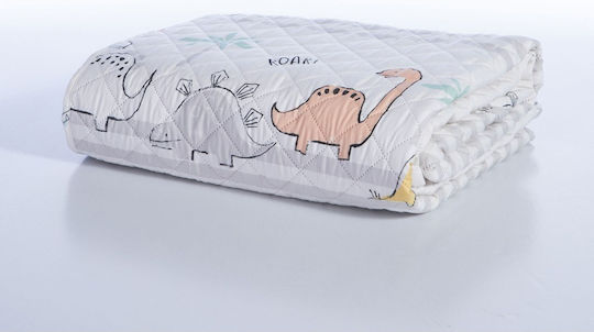 Nef-Nef Homeware Kids Quilt Single Dinosaur Art Ecru/Grey 180x240cm