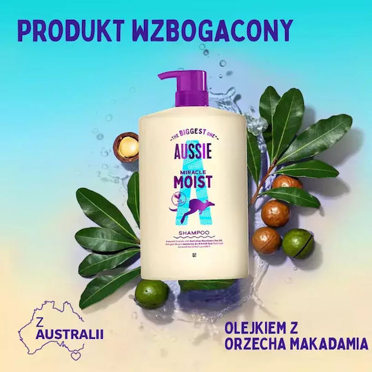 Aussie Miracle Moist Moisturizing Shampoo Dry Damaged Hair 1000 Ml