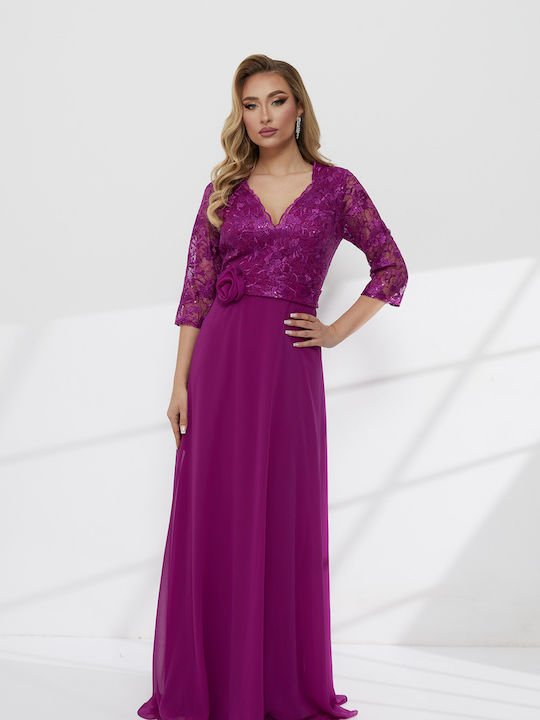 Maxi Evening Dress with Lace Purple