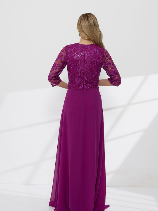 Maxi Evening Dress with Lace Purple