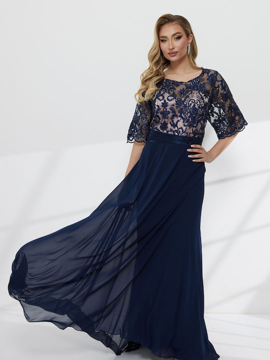 Summer Maxi Dress for Wedding and Christening with Lace Blue