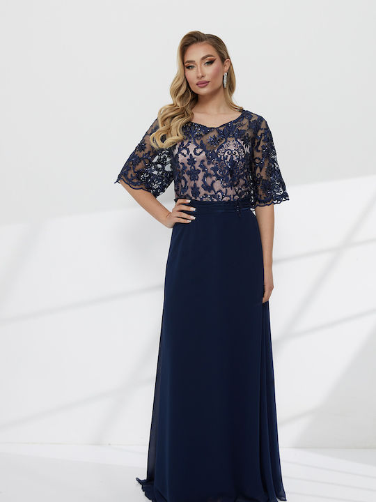 Summer Maxi Dress for Wedding and Christening with Lace Blue