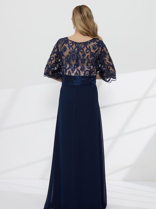 Summer Maxi Dress for Wedding and Christening with Lace Blue