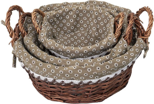 Set Coșuri Decorative Din Paie Cu Mâner Maro 3 Bucăți