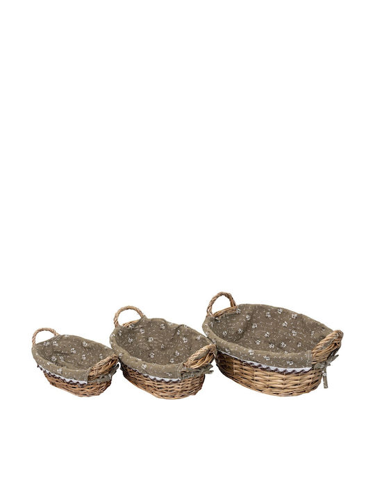 Set Coșuri Decorative Din Paie Cu Mânere Maro 3 Bucăți