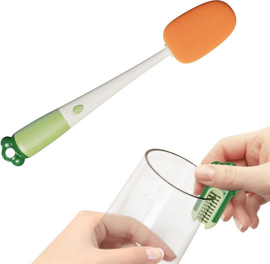 Perie Curățare 3 În 1 Pentru Sticle și Pahare Burete Perie Siliconică Scruber Plastic 27 Cm Alb Verde