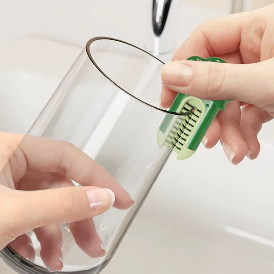 Perie Curățare 3 În 1 Pentru Sticle și Pahare Burete Perie Siliconică Scruber Plastic 27 Cm Alb Verde