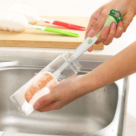 Perie Curățare 3 În 1 Pentru Sticle și Pahare Burete Perie Siliconică Scruber Plastic 27 Cm Alb Verde
