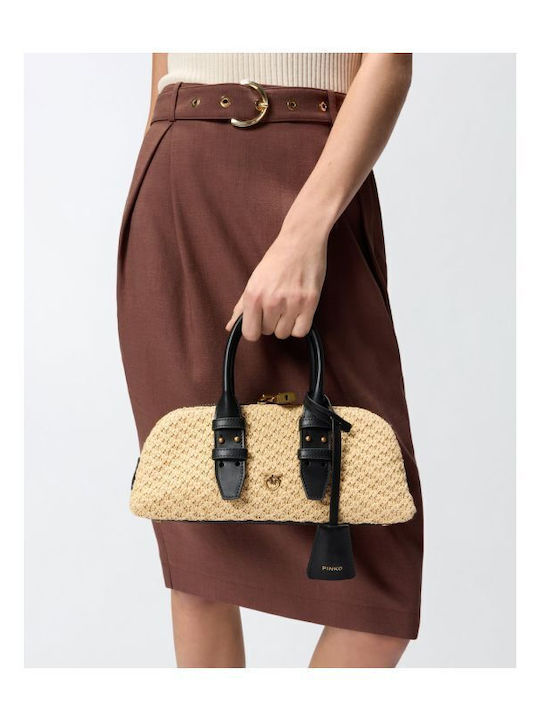 Bowling Baguette Straw Women's Shoulder Bag Beige