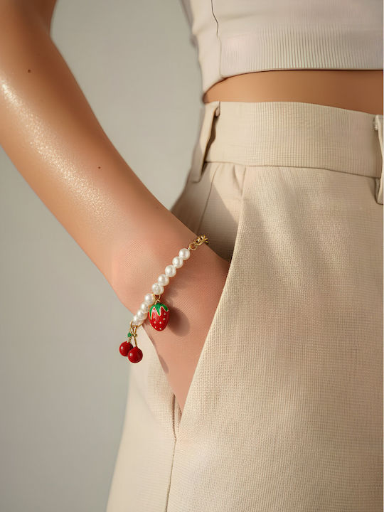 Chrysothemiss Damen Armband Fruity Duo Perlen Edelstahl Stahl Erdbeere Kirsche