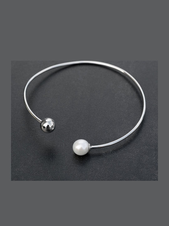 Armband Weißes Perlen Handgefertigt Silber 925 19cm