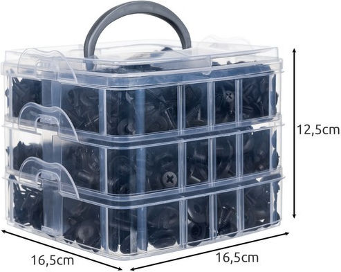 Set 620 Universal Car Clips 5 Extractor Keys 16 Types Pins 18 Different Sizes Plastic Black Storage Box