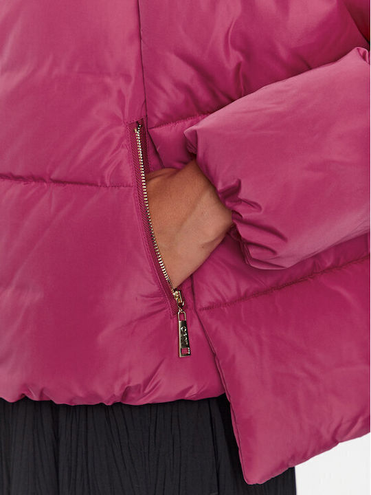 Long Women's Puffer Jacket for Winter Pink