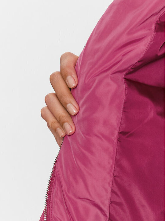 Long Women's Puffer Jacket for Winter Pink