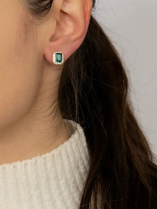 Stud Earrings Rosette Made of 14K Gold Green