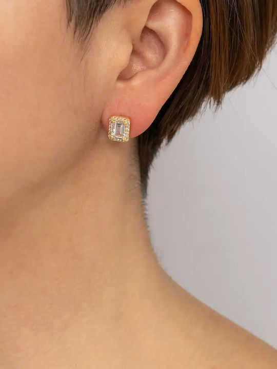 Gold Stud Earrings with Stones 9K