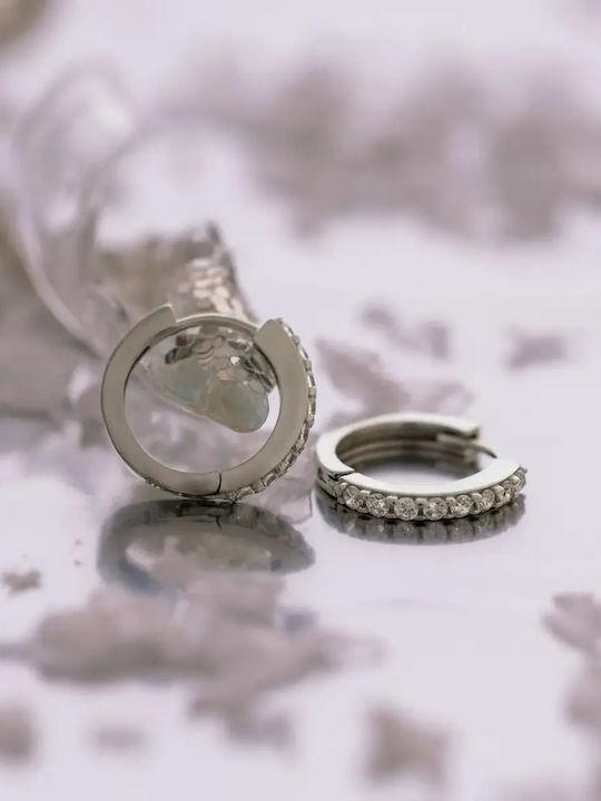 Single Hoop Earrings Made of 9K White Gold with Stones