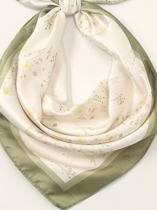 By Queen Batic Satin Crem Pastel Flori Verde Contur