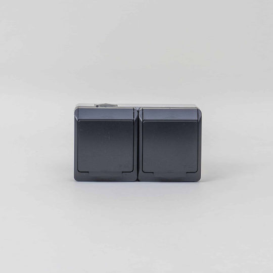 Dublă Priză Capac Negru Hermes 16a/250v Ip44 Elpl-0325-07