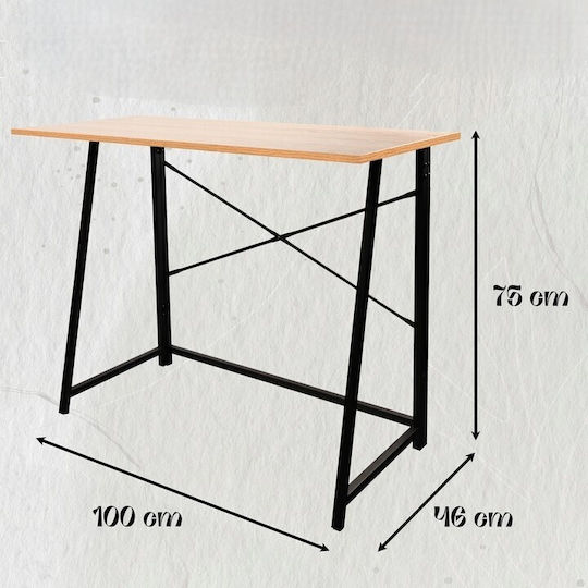 Birou Din Lemn Negru/Stejar Natural cu Picioare Metalice 100x46x75cm