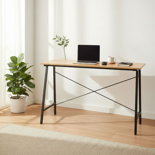 Birou Din Lemn Negru/Stejar Natural cu Picioare Metalice 100x46x75cm
