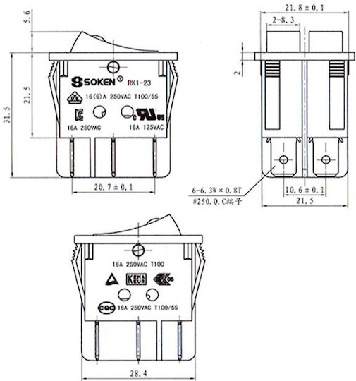 Rocker Switch Meg 6p M L On-off Double 16a/250v Red Neon Rk1-23abskn