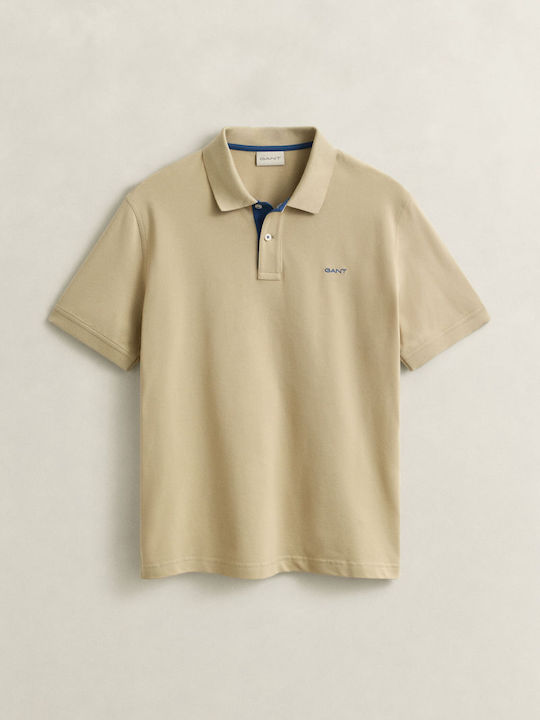 Contrast Pique Polo Short Sleeve Beige Light Blouse