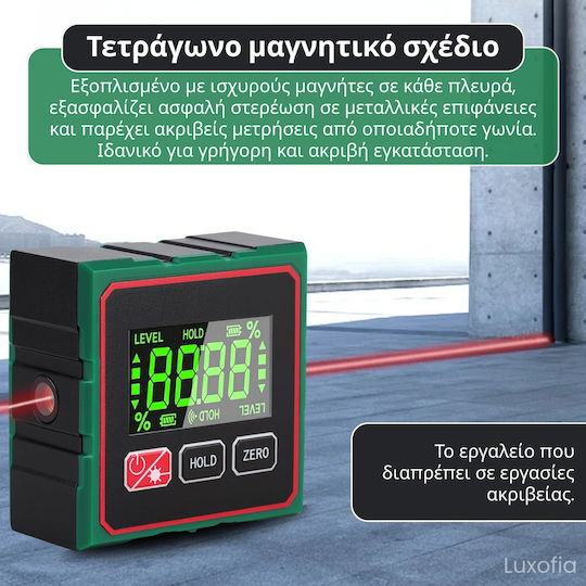 Inclinometru Digital Profesional cu Laser Portabil Bază Magnetică Afișaj LCD Nivel Digital Rezistent la Șocuri și Apă Negru Verde