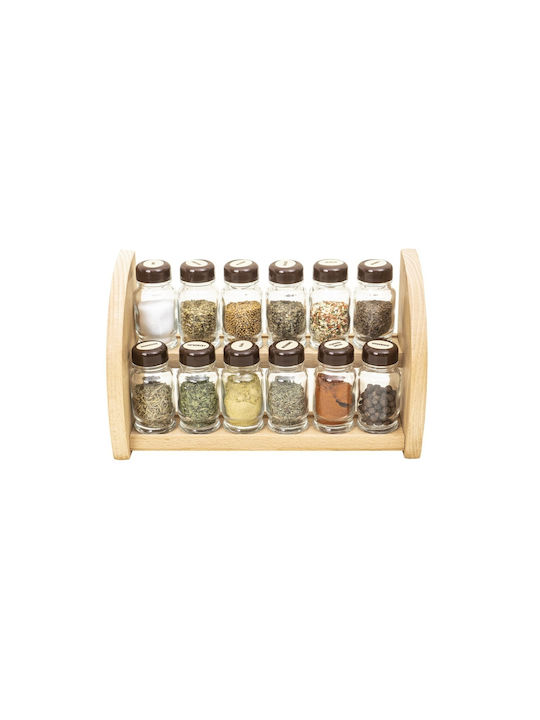 Wooden Spice Jars on Base 12 Pieces