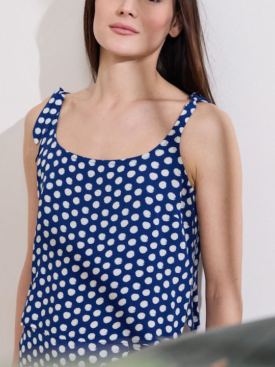 Γυναικείο Crop Top με Τιράντες Πουά Royal