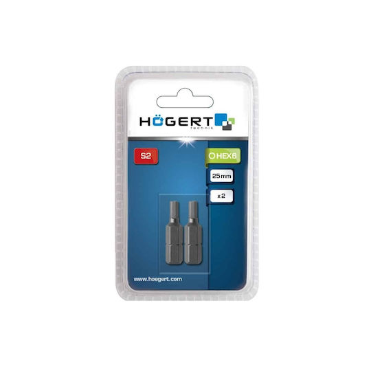 Set 2 Pieces Screwdriver Bits Hex H6 25mm Hogert Ht1s346