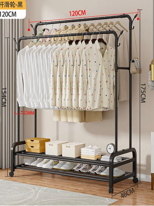 Rolling Metal Garment Rack Black 120cm