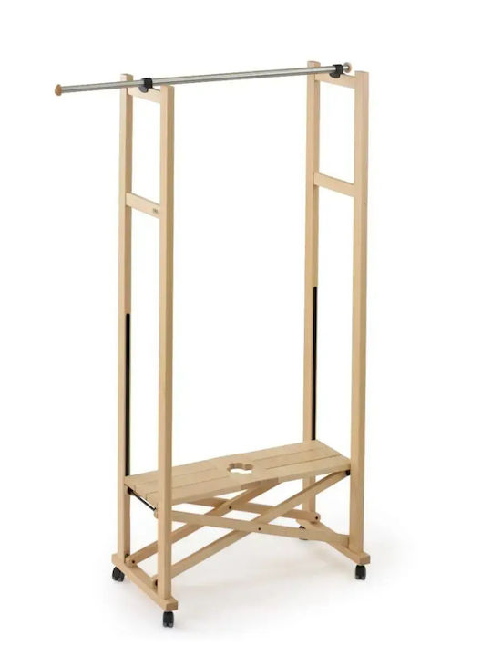 Arredamenti Italia Teleskopischer Kleiderständer aus Holz mit Rädern Beiges 78x78x168cm