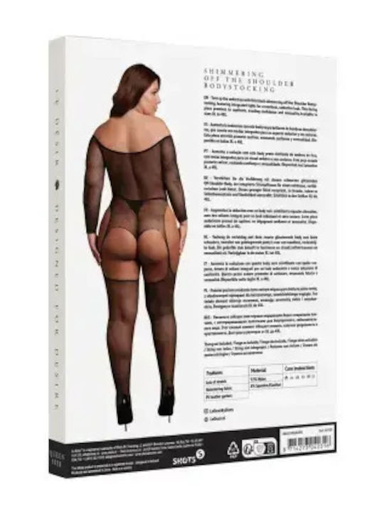 Διχτυωτό Bodystocking Off-shoulder Μαύρο Χρυσό Plus Size Xl-4xl Le Desir