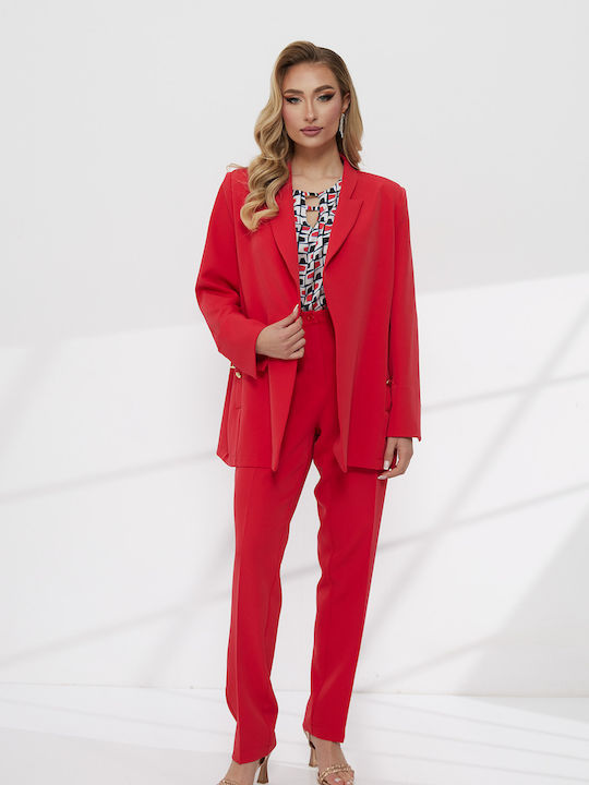 Damen Rotes Anzug in Gerader Bein Stil