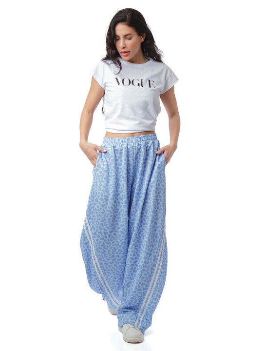 Light Blue Wide Pantaloons Animal Print Stripes